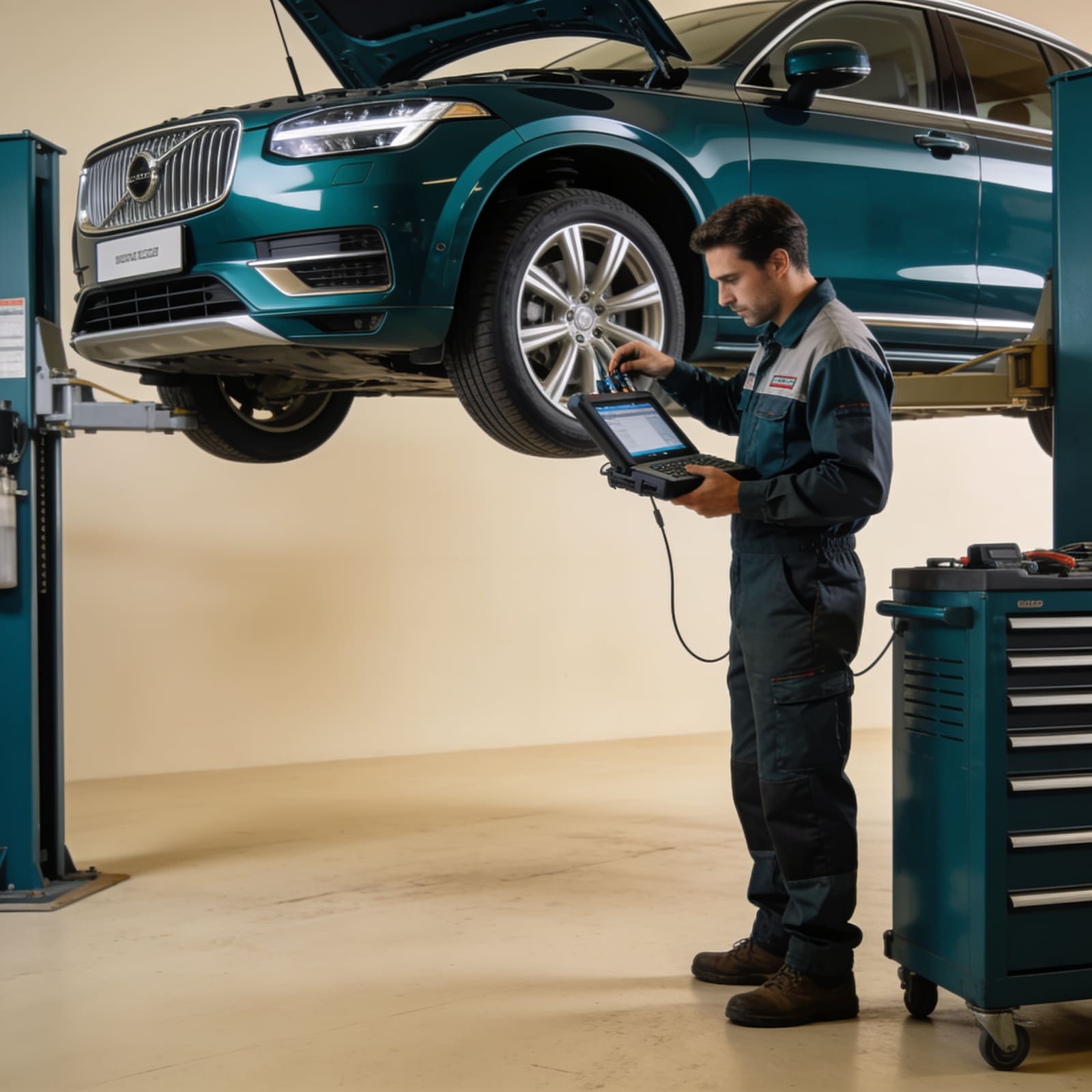 Meccanico al lavoro su un'automobile in officina